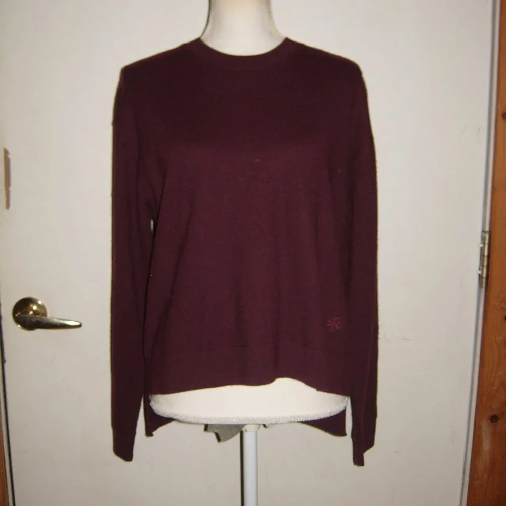 Tory Burch Sport Droptail Merino Wool Side Stripe Sweater Burgundy Red XS